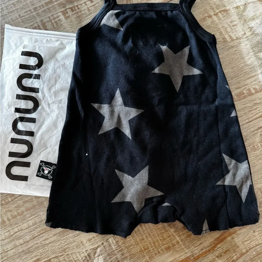 Nununu Black Romper with Gray Star Design